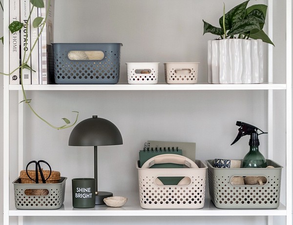 Orthex SmartStore Essence storage baskets on a shelf